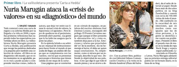 Artículo en el periódico El Mundo de Valladolid.